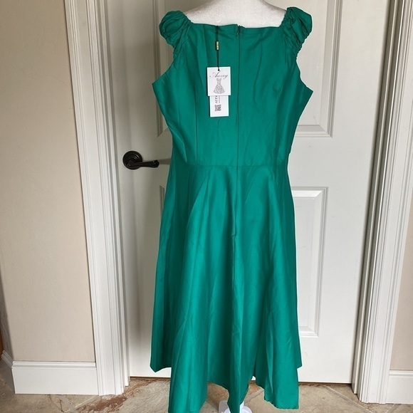 NWT ACEVOG Midi dress women’s XXL Kelly green Baby doll Sweetheart neckline - Picture 5 of 9